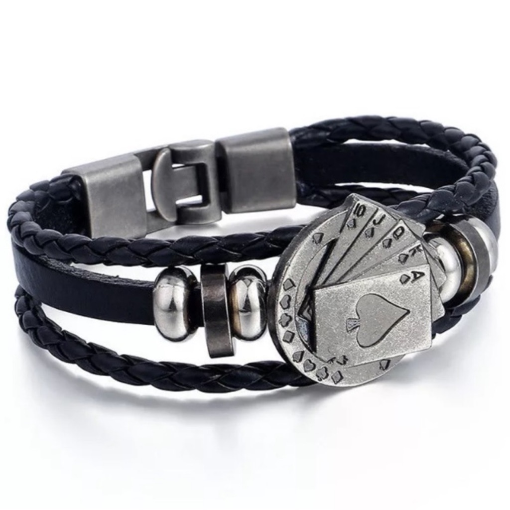 Men Leather Poker Card Bracelet